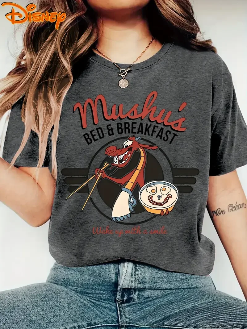 

Disney Mulan Dragon Breakfast T Shirt Vintage Women's Men Cotton Tee Unisex Short Sleeve Oversized Casual Couple Streetwear Tops