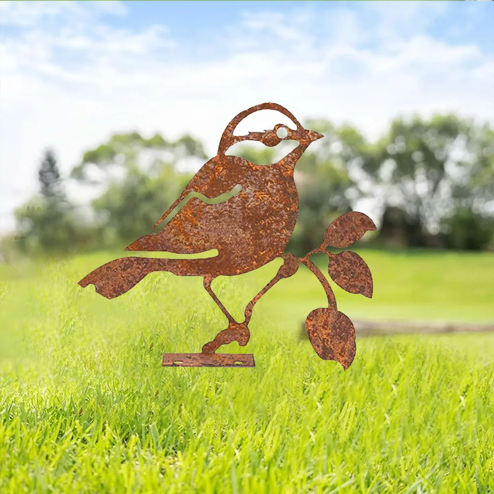 Capped Chickadee in Steel Silhouette with Rusty Patina - A Gift of Nature for Garden Art and Outdoor Decoration.