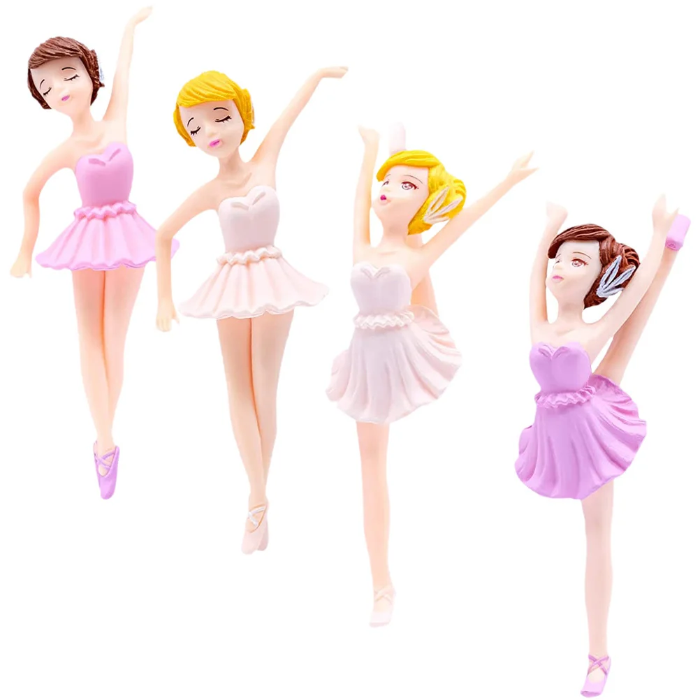 

4Pcs Ballet Dancer Statue Cake Topper Non Fading Deformation Resistant Birthday Dessert Ornament Ballerina Cupcake Topper