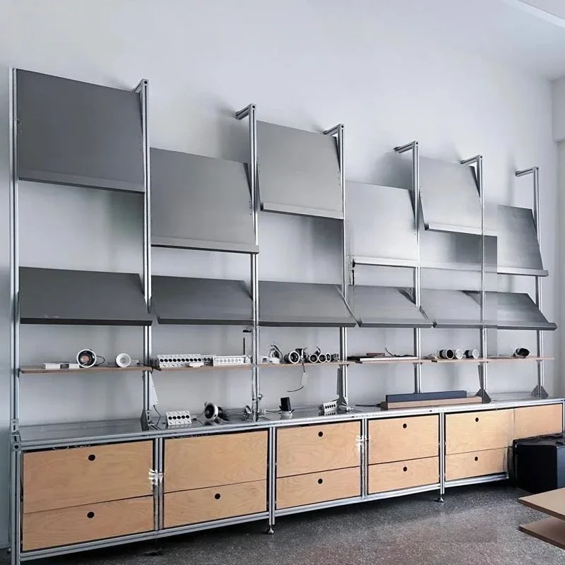 

Floor-to-ceiling aluminum profile marine plate glass display cabinet, stainless steel bevel display rack