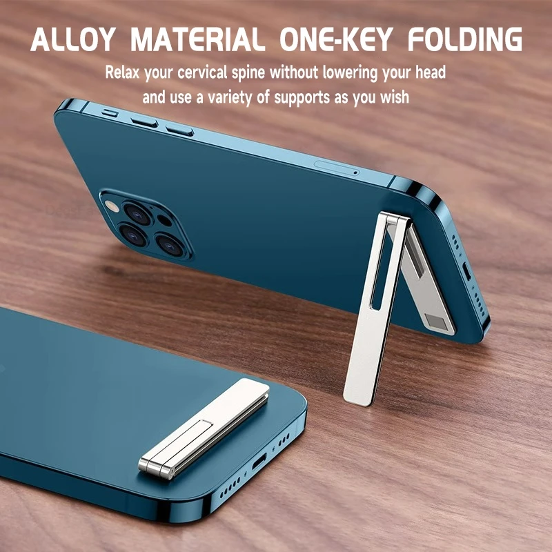 Metal Steel Folding Phone Bracket Universal Desktop Stand Ultra Thin Mini Invisible Portable Stick On Adhesive Back Kickstand view 3