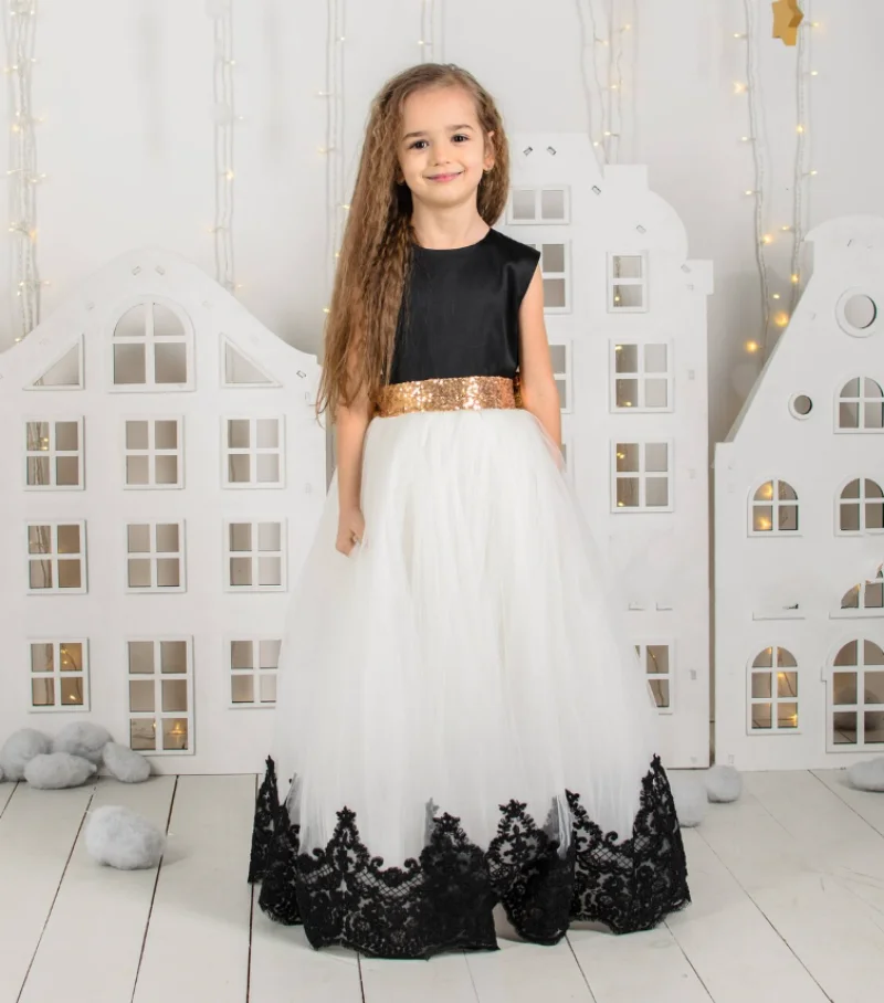 Vestido floral branco para casamento, renda, tule com lantejoulas, laço, inchado, aniversário infantil, primeira comunhão, princesa, vestidos de baile