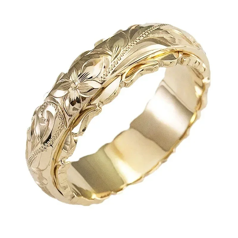 Elegant Craved Flower Pattern Women Band Ring 3 Metal Colors Available Fine Wedding Bridal Rings Classic Timeless Jewelry