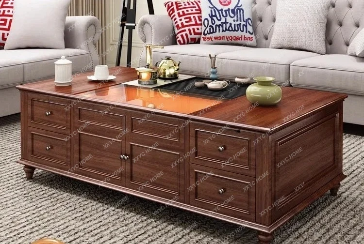 X-S Style Solid Wood Automatic Lifting Glass Display Coffee Table with Light and Watering Function HG