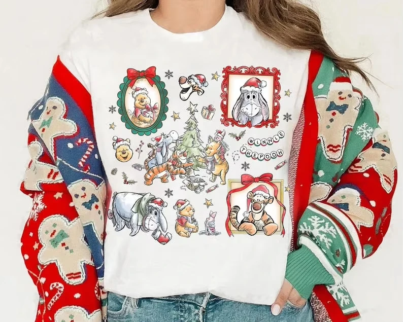 

Акварель Disney Винни Пух Рождественская кокетка Рубашка с бантом Пух Тигра Уа Эр Пятачок Рождественская рубашка Диснейленд Одинаковые