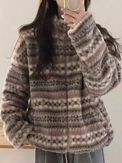 

Faionable разноцветное женское пальто с мехом ягненка больших размеров, свободное пальто с внутренней подкладкой, Sli Allrounder, удобное для поездок на работу