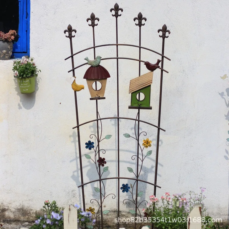 Cross-border wrought iron old clematis rose plant climbing vine frame bracket outdoor courtyard fence fence flower stand retro