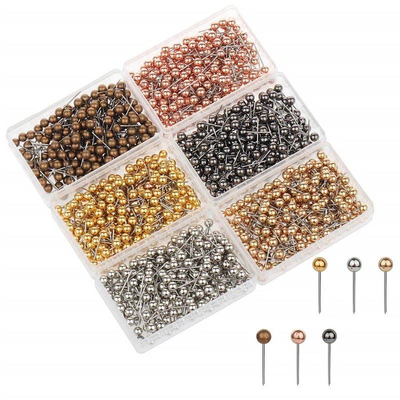 Office Cork Board Fixed 400 Pcs Multi-colored Metal Rose Gold Plastic Pins Round Ball Ground Pushpins