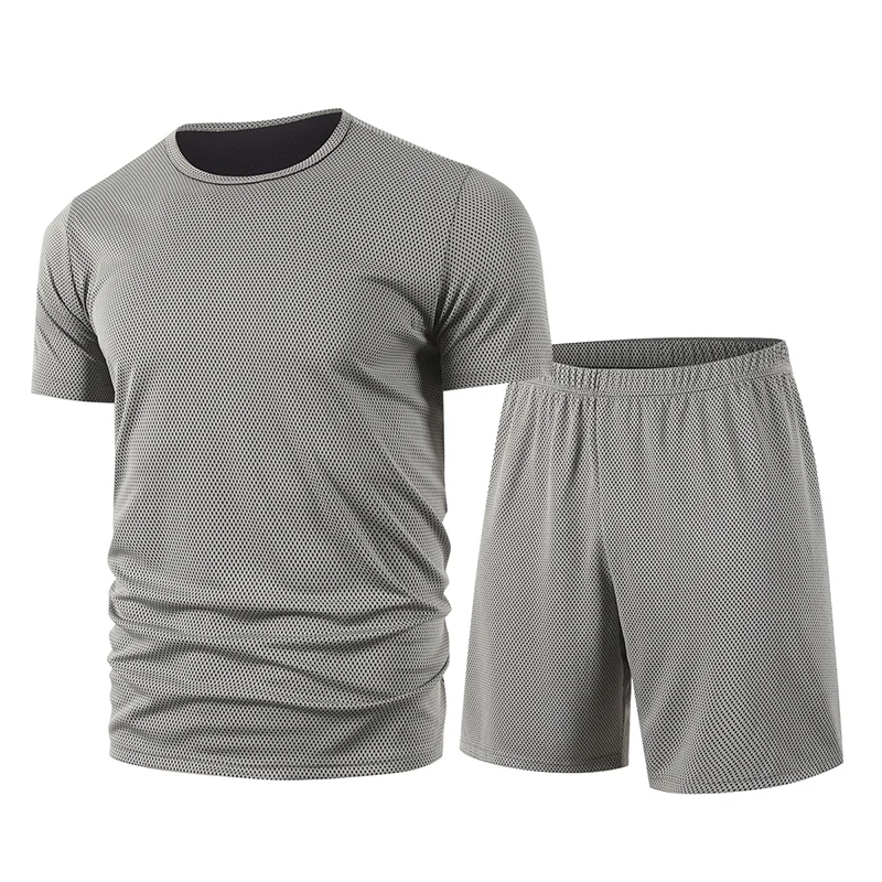 

2-piece Summer Men's Mesh Multi-color Short Sleeved Shorts Set, Comfortable Sports Solid Color T-shirt Top, Loose Casual Pants