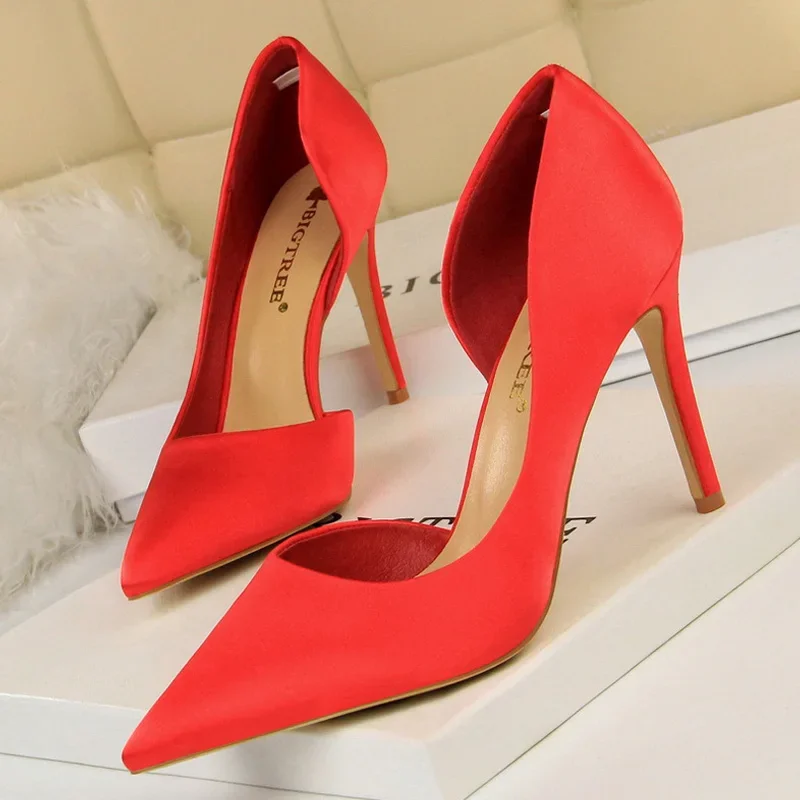 

Shoes New Wine Red Green Blue Black Women Pumps Silk High Heels Fashion Office Shoes Female Stiletto Heels Party Shoes