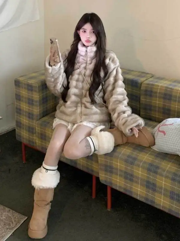 

Ретро-шик: Модное женское пальто с высоким воротником, свободного кроя, на молнии, для зимы, маленький размер