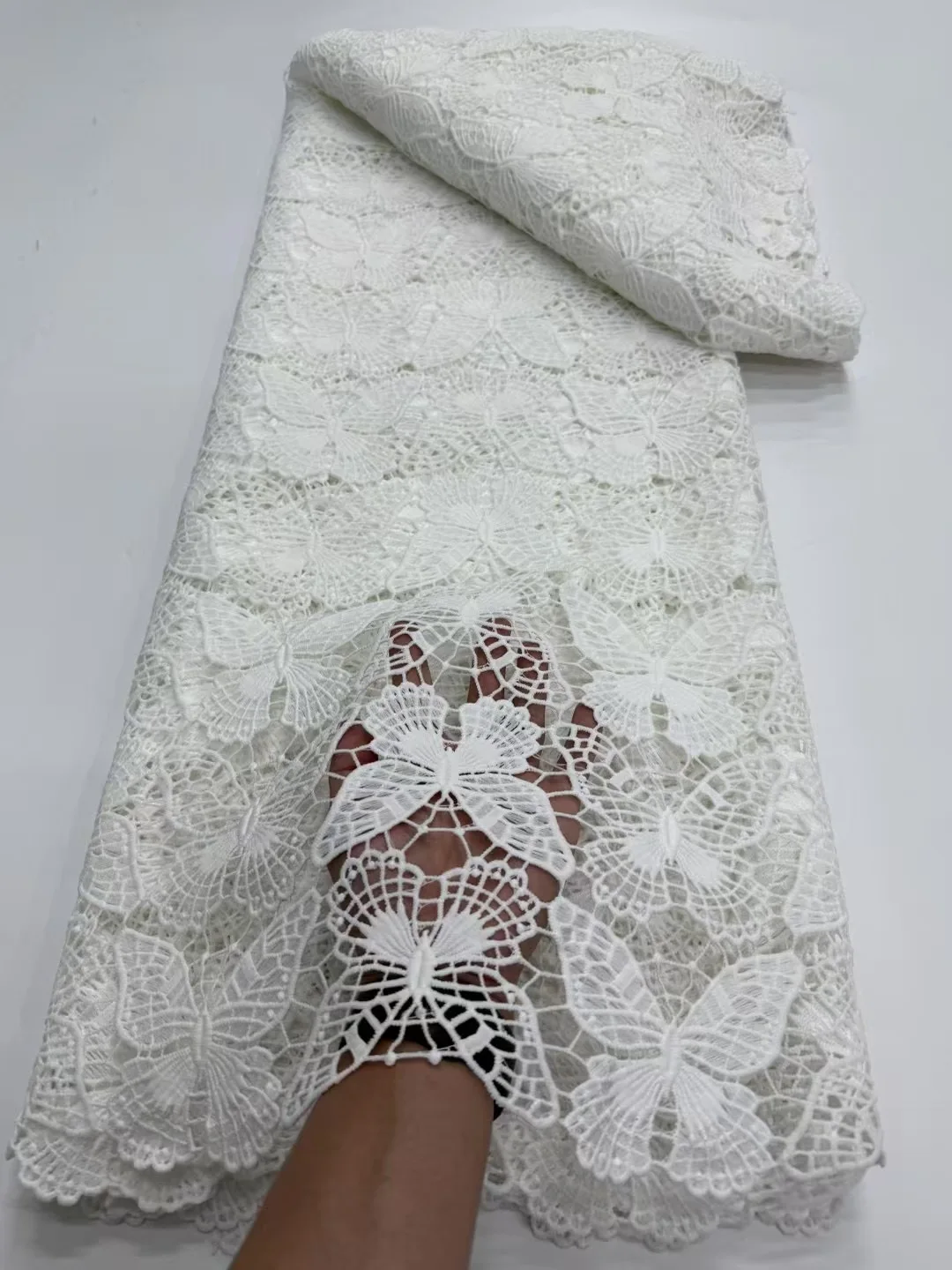 New Nigerian Cord Lace Fabric High Quality 5 Yards White Guipure Fabric African Lace Fabric Water Soluble for Party Dress 729