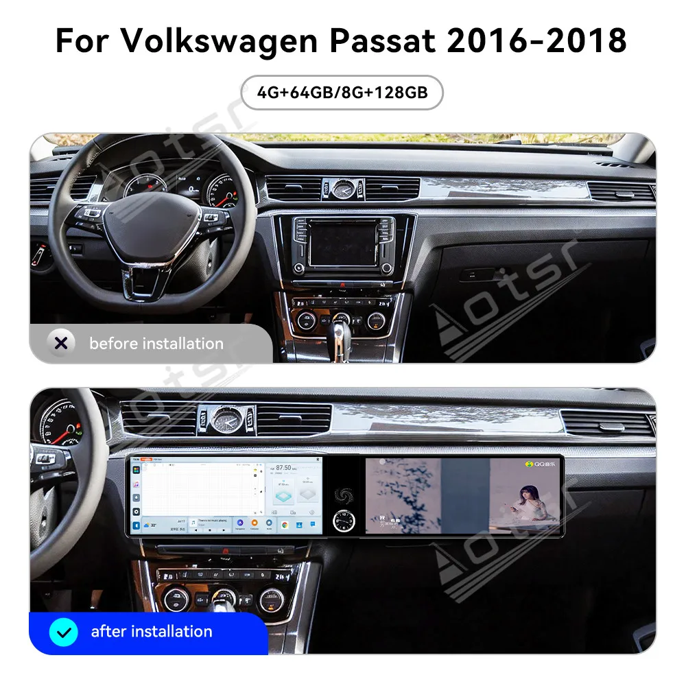

For Volkswagen Passat 2016-2018 12.3" Android 13 Dual Screen Car Radio Car Multimedia Video Player GPS Navigation Carplay Unit