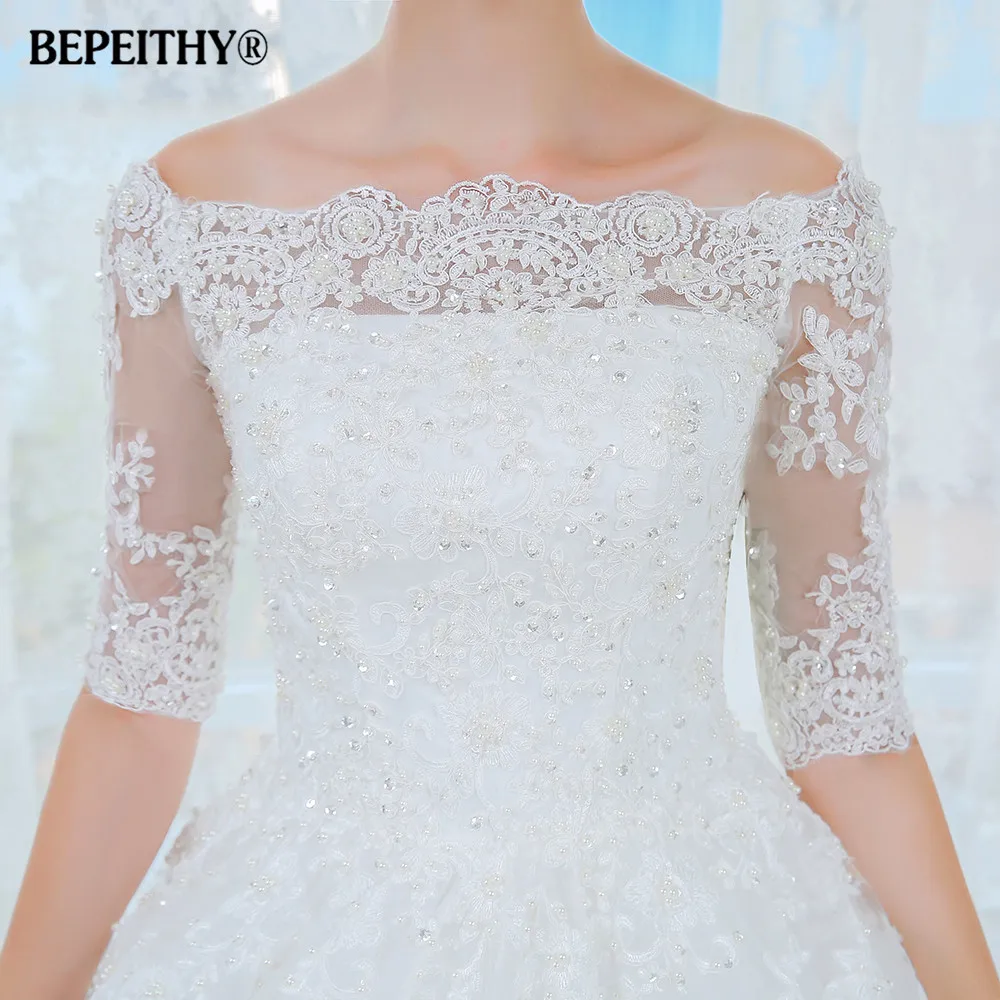 BEPEITHY-Robe de Rhpersonnalisée pour femme, robes de mariée princesse, dentelle, col bateau, patients éducatifs, demi-manches