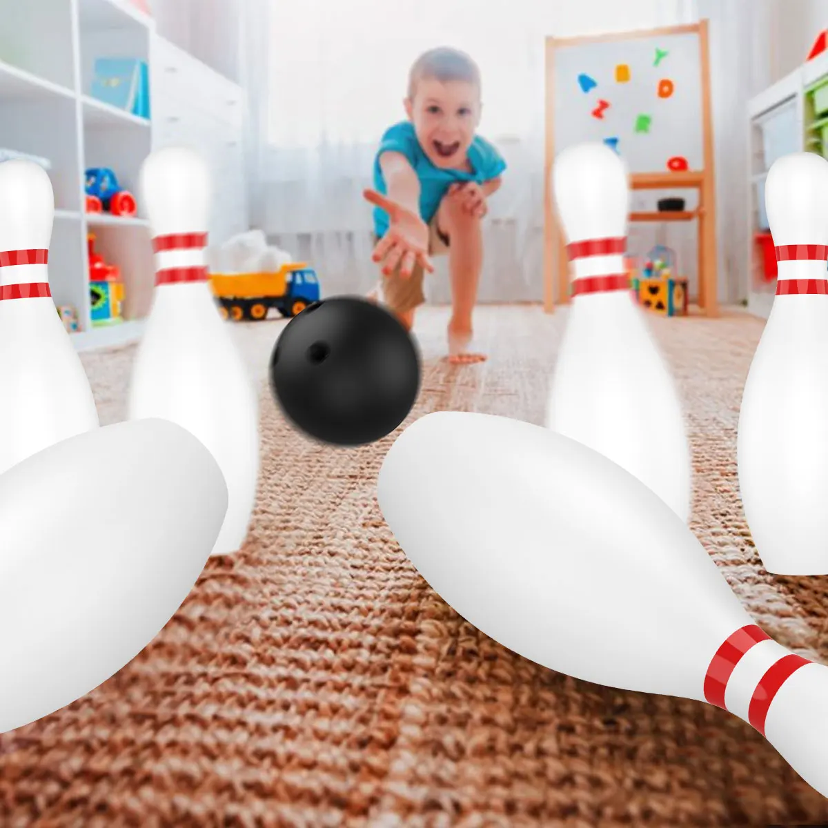 مجموعة بولينج للأطفال مع 10 دبابيس بيضاء كلاسيكية وكرتين للأطفال الصغار في الأماكن المغلقة والخارجية هدايا عيد الميلاد للأولاد والبنات #4