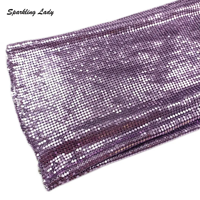 Tela de malla con lentejuelas metálicas de aluminio, tela suave y Flexible con purpurina púrpura para coser vestidos de noche y fiestas, DIY