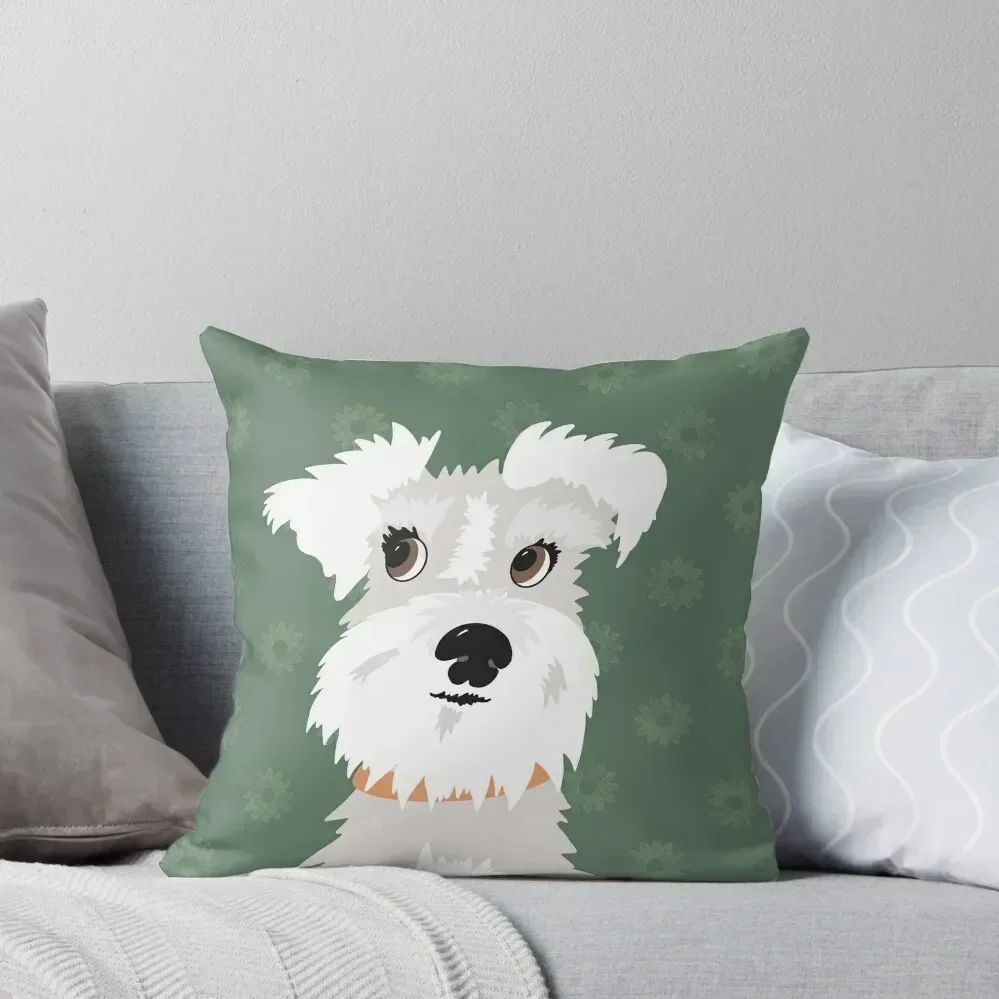 White Miniature Schnauzer Dog with Green Daisies Throw Pillow luxury decor Sofa Cushion Custom Cushion pillow