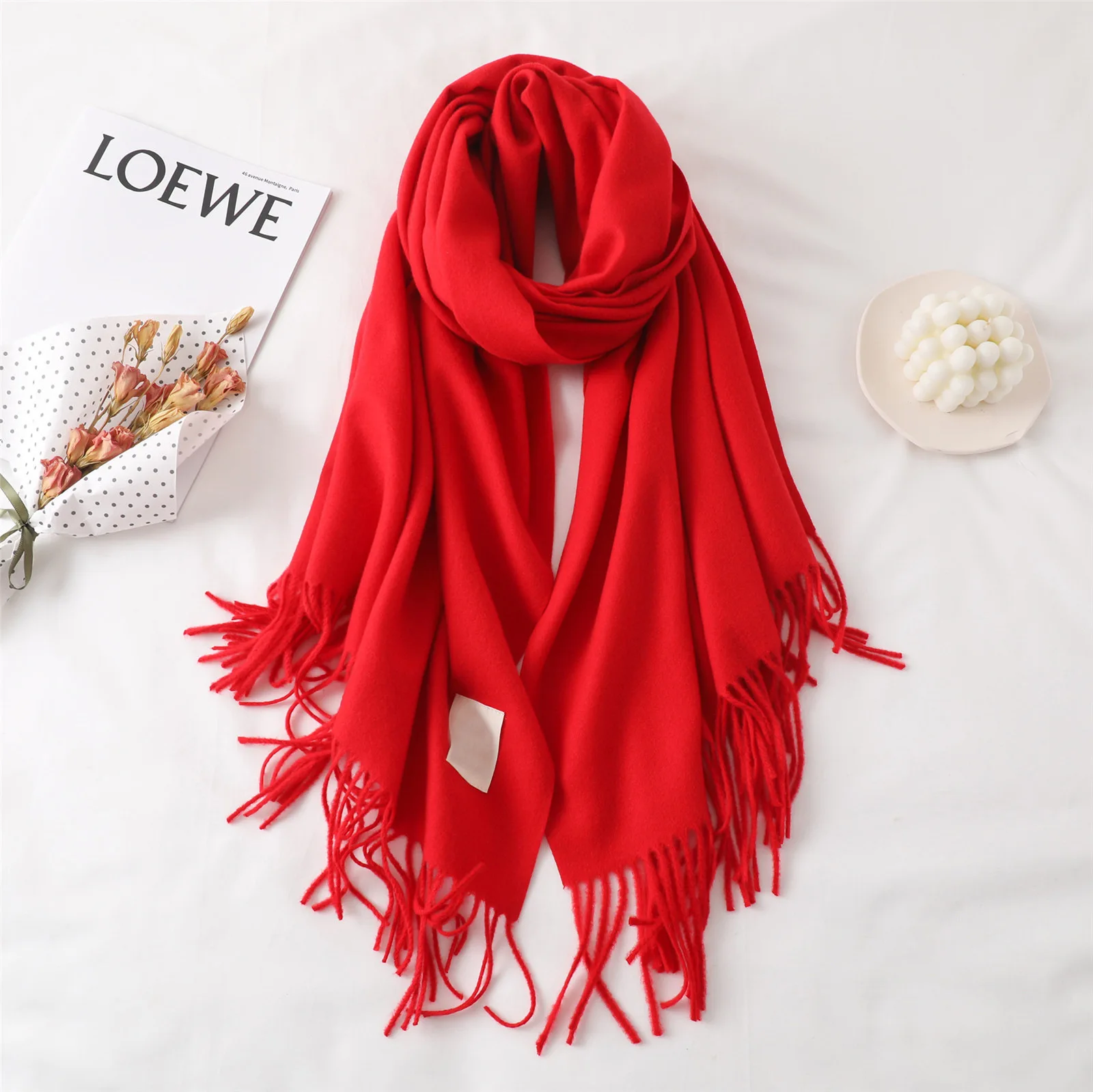 Solid Color Women Scarf Autumn Winter Vintage Tassel Scarfs Women\'s Winter Personality High Quality Warm Shawl Neck T800