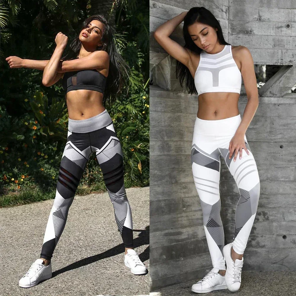 Mallas deportivas de secado rápido para mujer, pantalones de Yoga con estampado geométrico, ajustados, S-XXXL