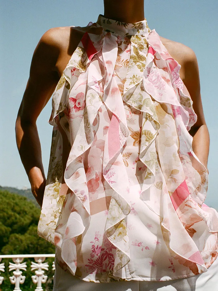 جديد صيف 2025 المرأة Faion مطبوعة زهرة الزخرفية الطبقات أعلى Ele تنوعا الأزهار طباعة المرحلة زي ملابس العرقية