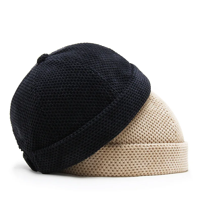 Autumn Winter Men\'s Docker Beanie Cap Retro Solid Cotton Brimless Sailor Fisherman Leon Hat Ladies Landlord Hat Skull Cap