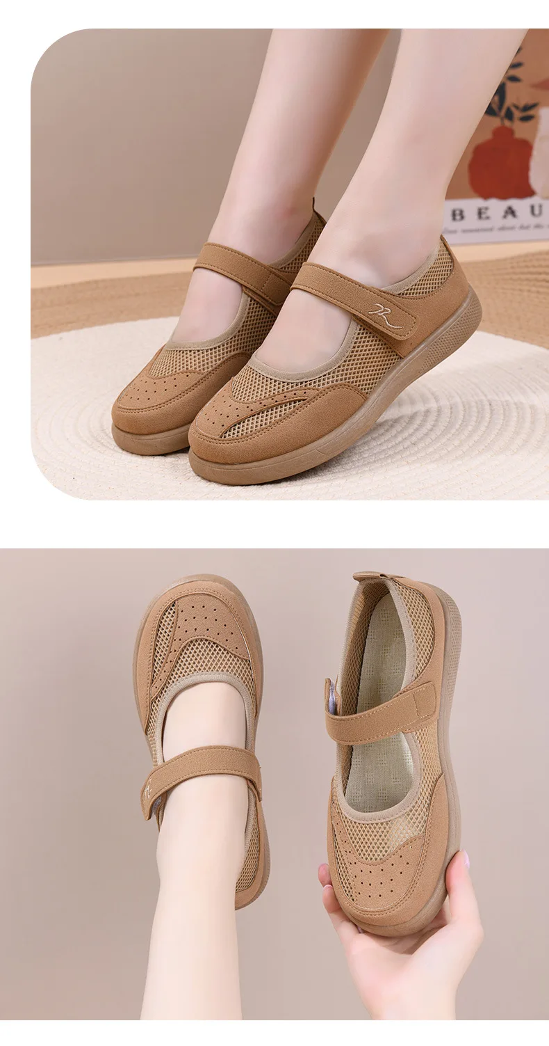 Damen Mesh Mary Jane Schuhe mit weicher Gummisohle, atmungsaktive flache Schuhe zum Gehen – Detail 9