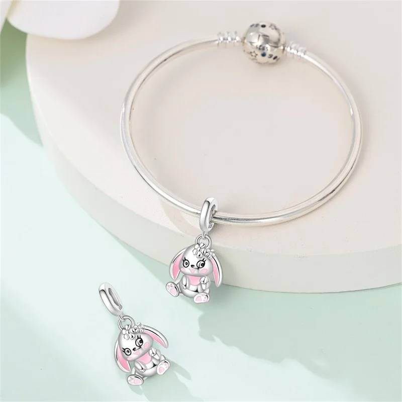 925 Sterling Silver Garden Rabbit Charms Pendant Fit 3mm Original Bracelet DIY Women Fashion Exquisite Anniversary Jewelry Gifts