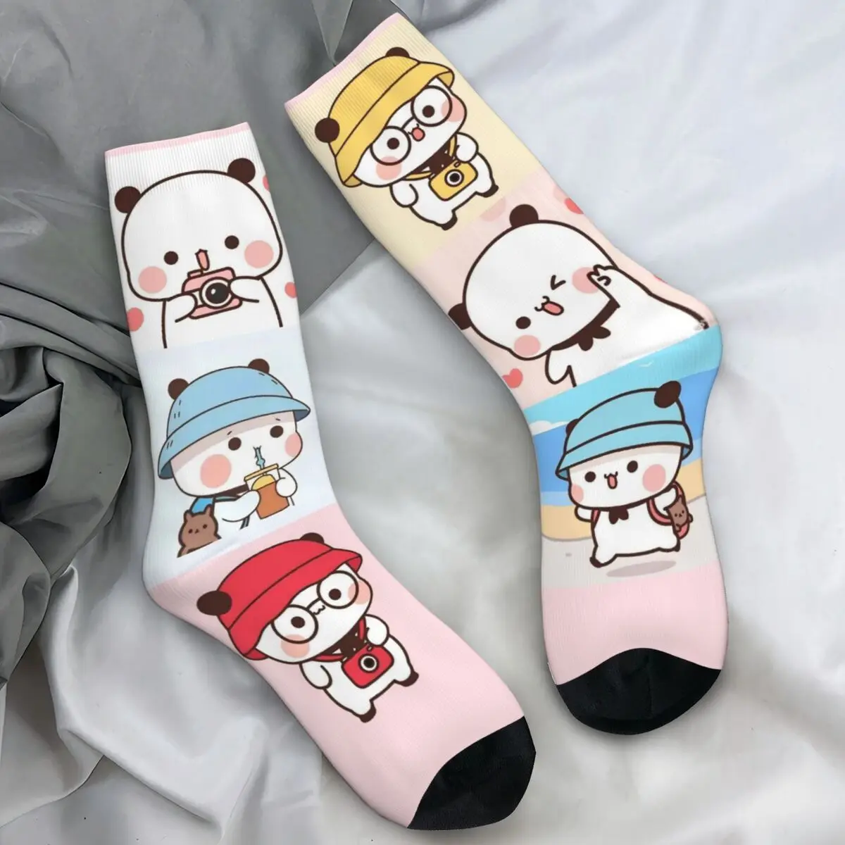 

Носки с милым мультяшным медведем Bubu Dudu, осенние чулки с кавайной пандой, женские и мужские дышащие носки, велосипедные нескользящие носки