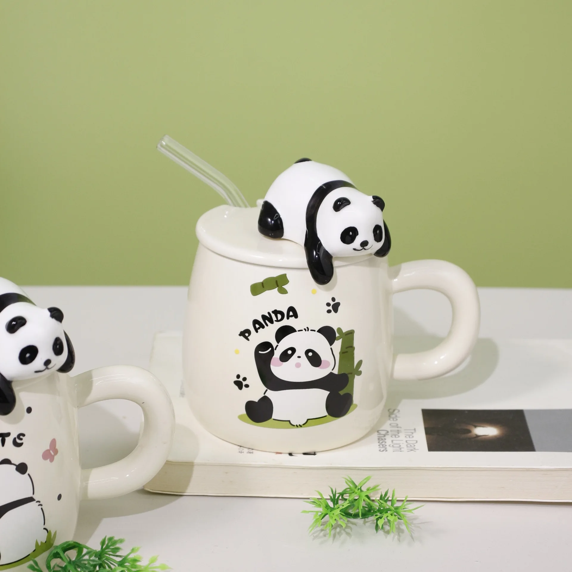 Cute cartoon panda Ceramics Mug 400ml With Lid and Spoon Coffee mugs Milk Tea Mugs Breakfast Cup Drinkware Novelty Gifts