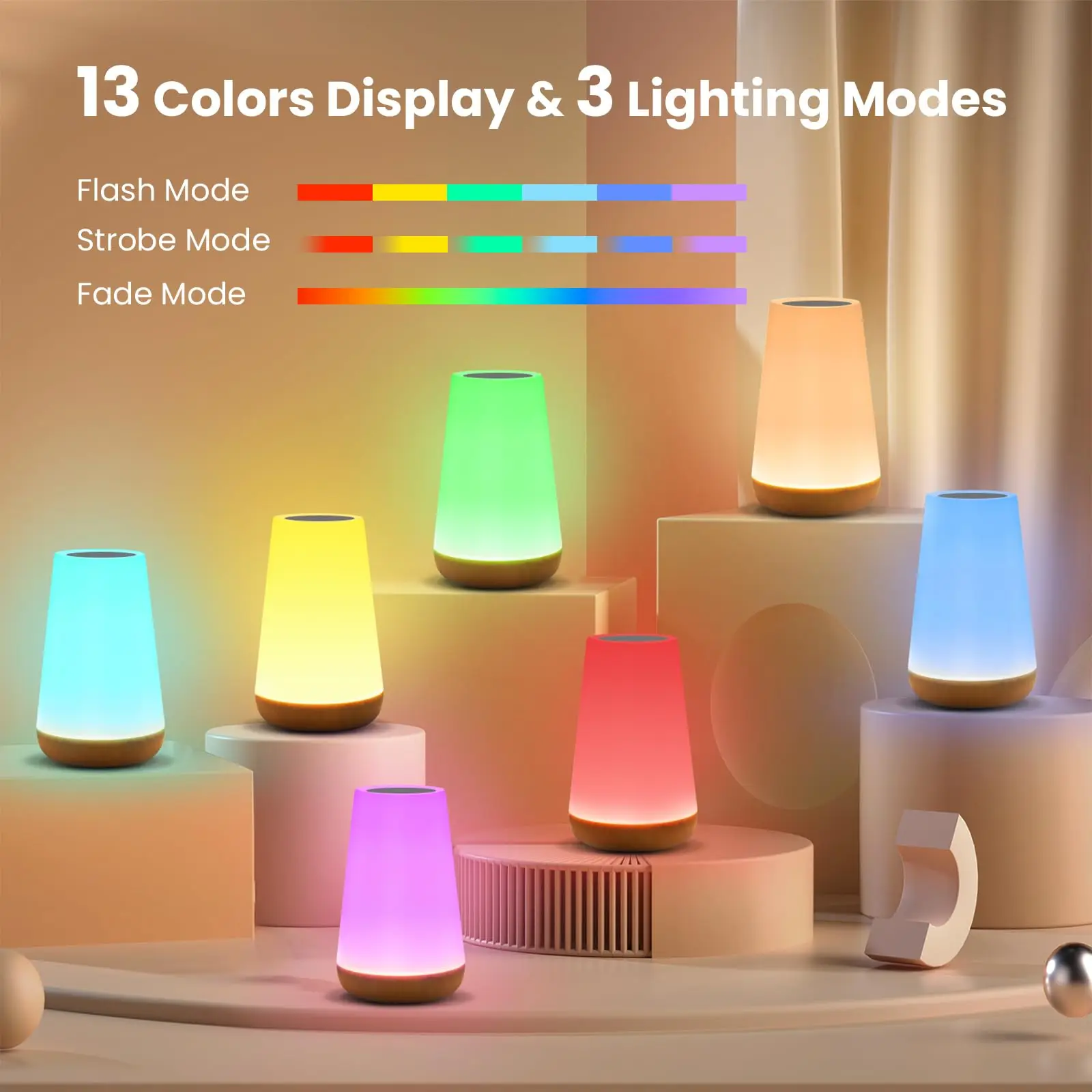 LED Night Light Dimmable Touch Remote Control Bedside Table Lamp Rechargeable 13 RGB Colors for Home Children Bedroom Decoration