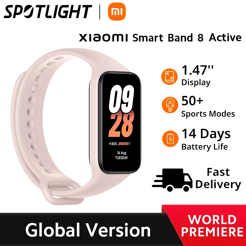 [Estreia mundial] Novo Xiaomi Mi Band 8 Ativa Versão Global  1.47 "Display 50 + Modos de Fitness Frequência Cardíaca SpO2 Monitoramento Banda Inteligente