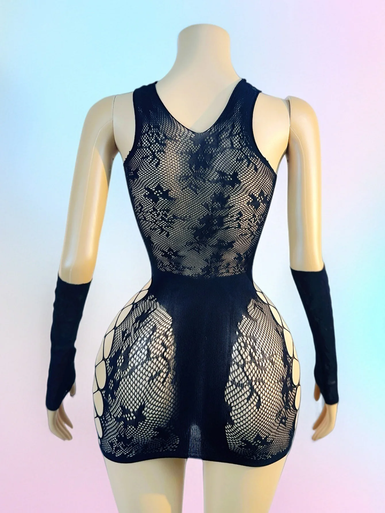 1PC Women Sexy Fishnet Long Sleeve Cover Up Without Bikini Hollow Out Bodycon Dress See Through Beachwear Swimsuit DS102