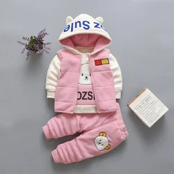 New Clothing Sets Baby Boys Girls Winter Plus Velvet Thick Flannel Fleece Homewear 3Pcs Children Warm Cartoon Sleepwear Suit