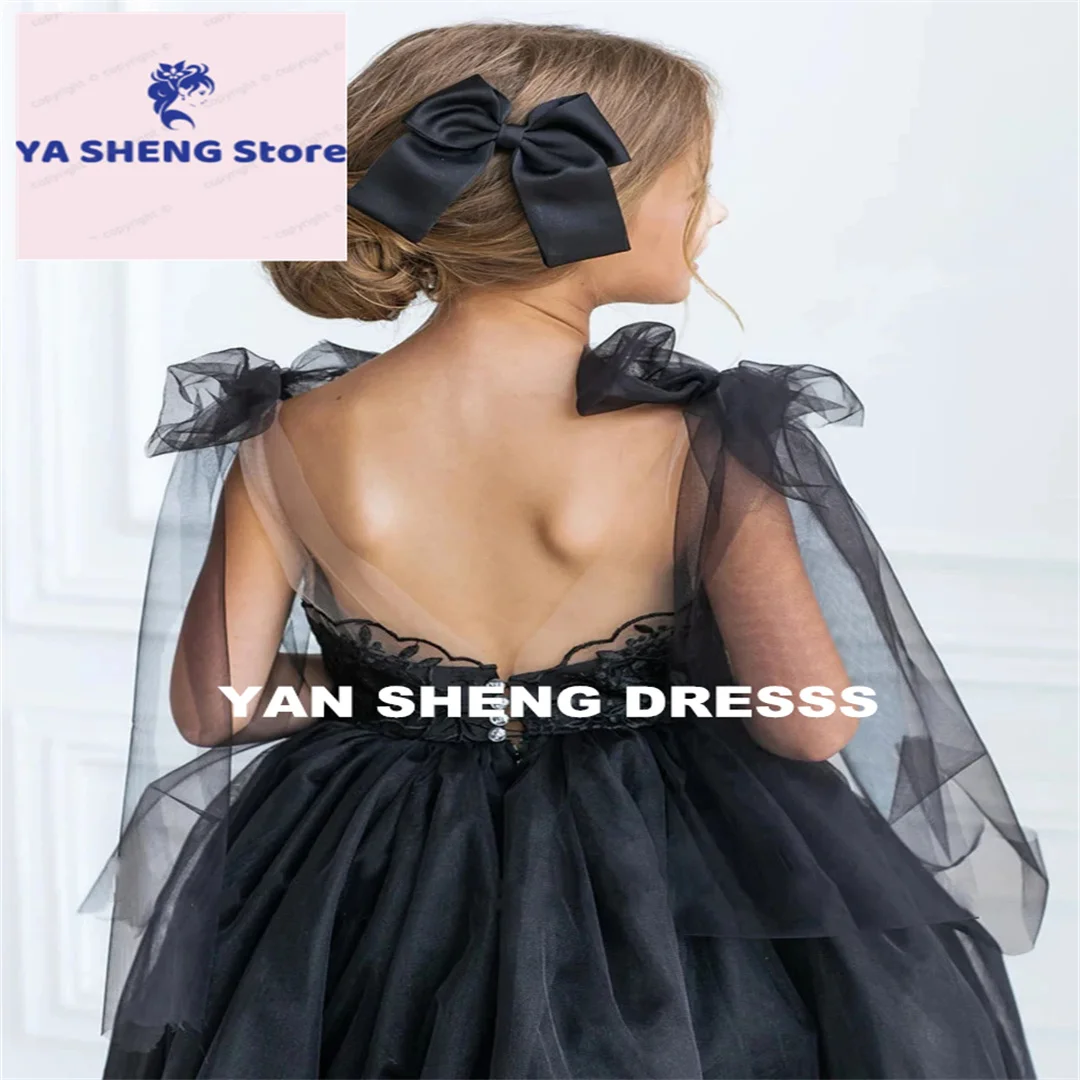 فستان فتاة الزهور من التول مخصص مع فيونكة بدون أكمام فستان الأميرة لحفلات الزفاف وأعياد الميلاد