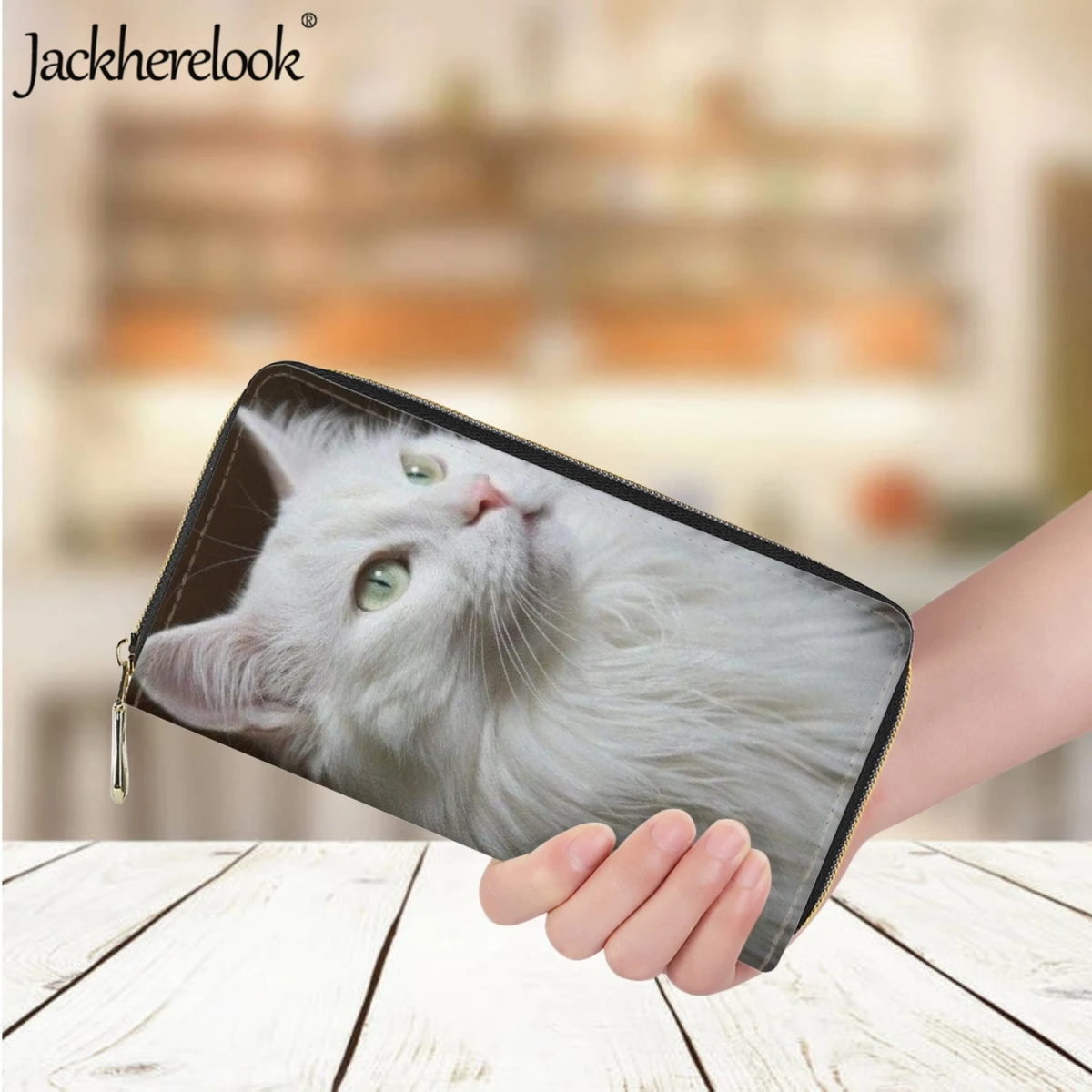 

Jackherelook Fashion Ladies Long Purse Luxury Brand Leather Design Animal Cat 3D Print Bank Card Holder Wallet Girls Money Bag