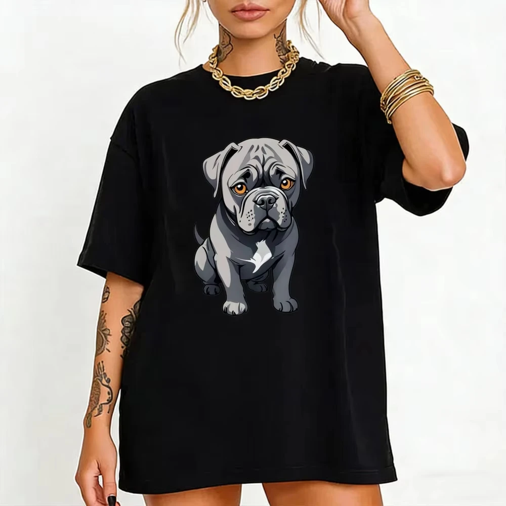 Bulldog Puppy Illustration T-Shirt Bulldog Dogs Birthday Gift Cute Animal Illustration Pet Lover Unisex Casual Tops Cotton Tees