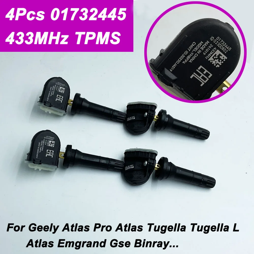 Hochwertige 4 Stück 01732445 433 MHz TPMS Reifendrucksensor für Geely Atlas Pro Atlas Tugella Tugella L Atlas Emgrand Gse Binray