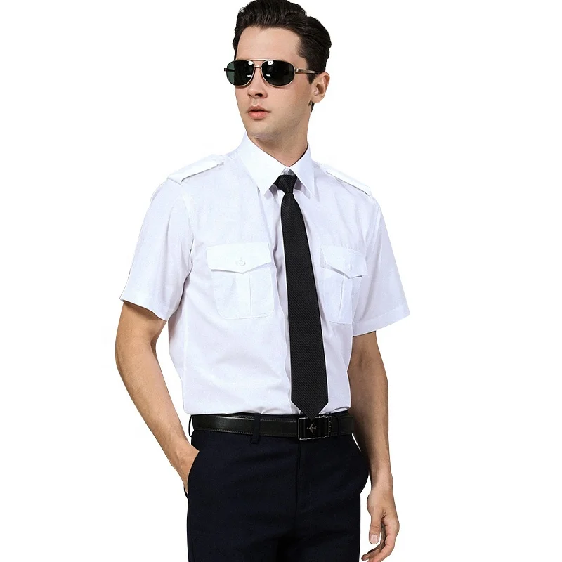 

Men's White Shirts with Epaulets Pilot Aviation Uniform Shirt Manufacture Airline Uniforms