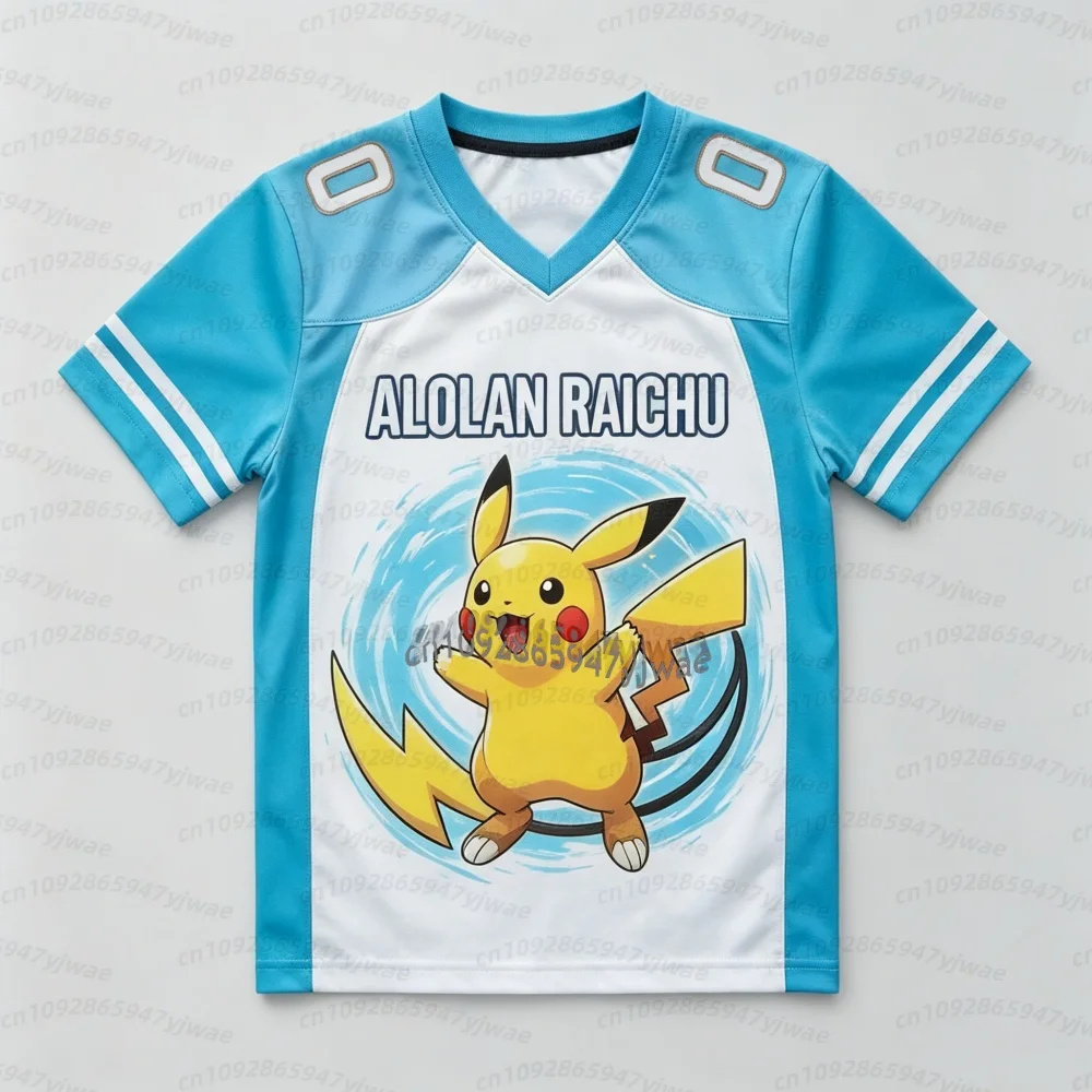 2026 Herren Anime Pokémon Pikachu Print Fußballtrikots Cartoon Kurzarm Sport T-Shirt Cosplay Tops Kinder Damen Herren T-Shirt – Detail 9