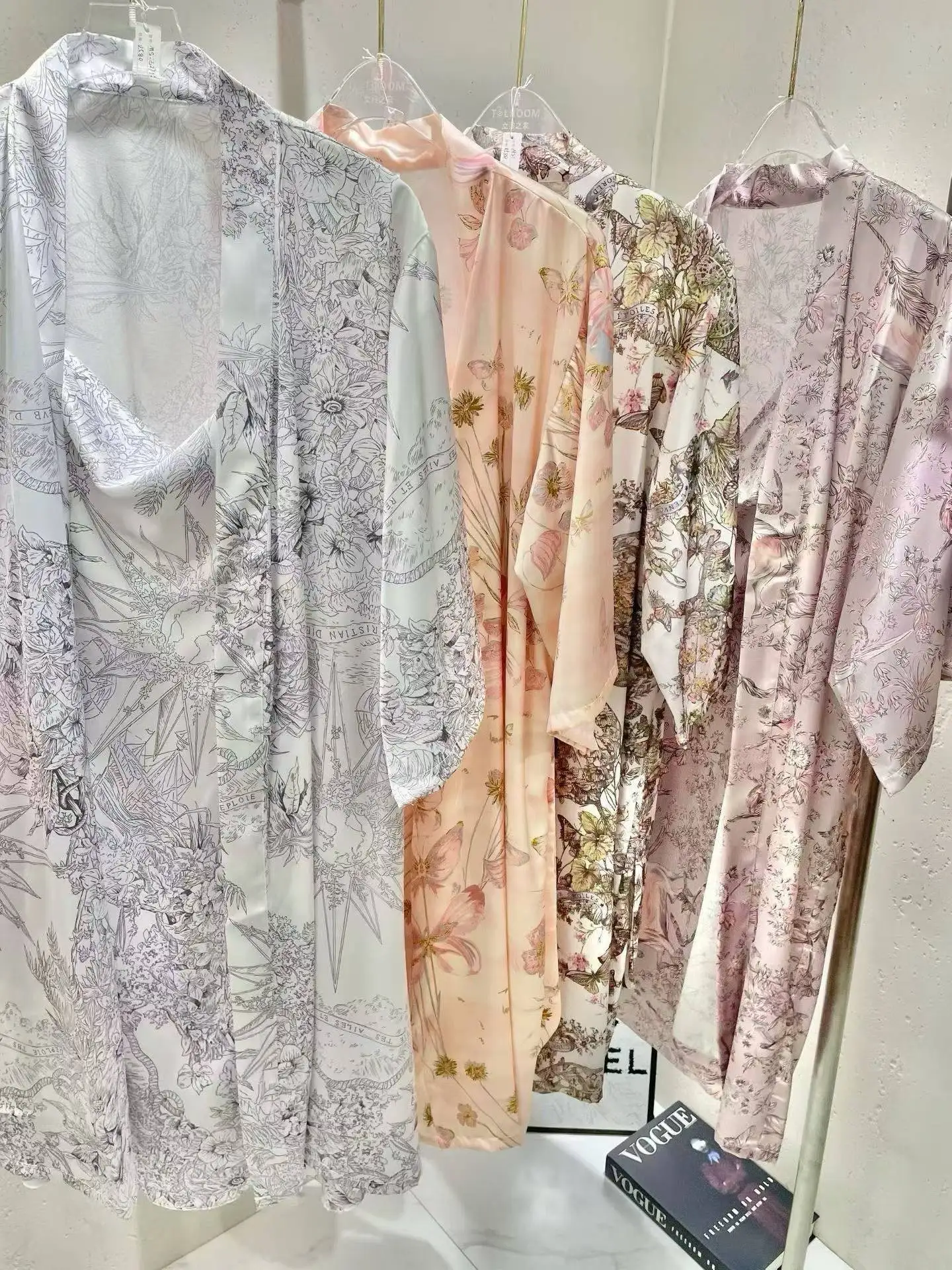 Toile de Jouy Robe Set French Style Satin Sleepwear Vintage Line Art Kimono Lounge Wear Nightgown Bridal Robe Nightdress Set 2PC