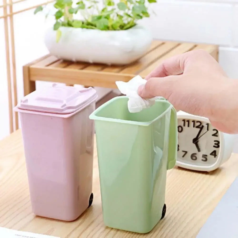 Mini Wheelie Trash Can Storage Bin Desktop Organizer Pen Pencil Cup Creative