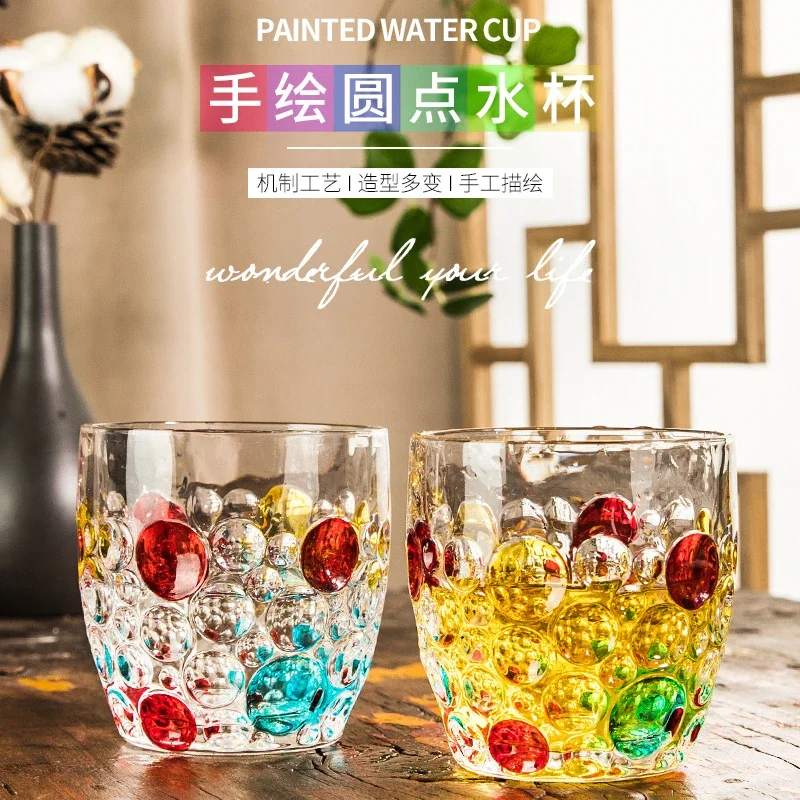 Painted round dot glass cup, artificial color water cup, ins contrasting color whiskey cup, foreign wine cup