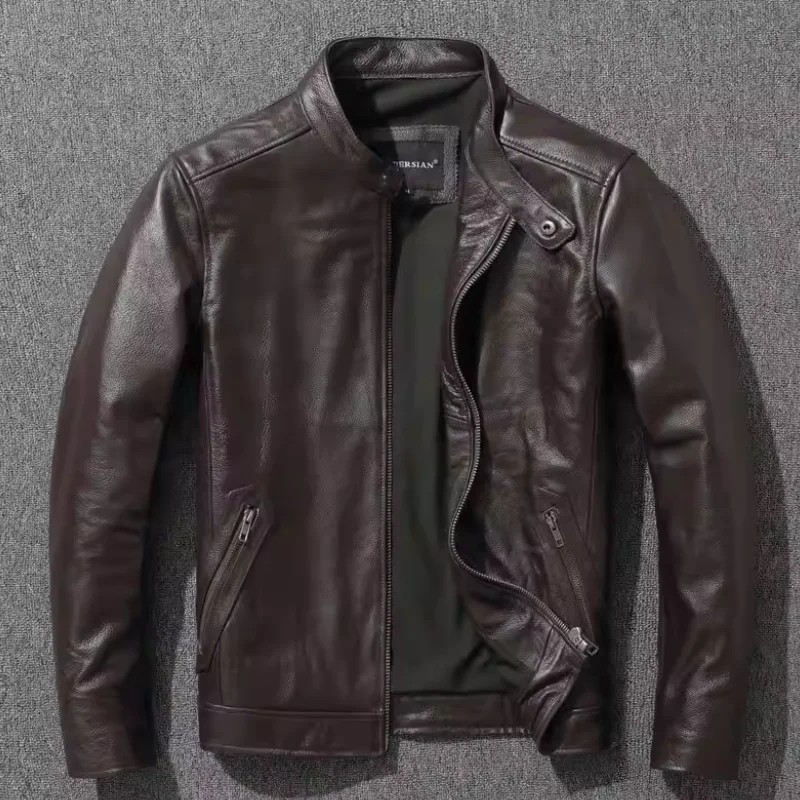 

Мужской мотоциклетный костюм из натуральной кожи, приталенный, с воротником-стойкой