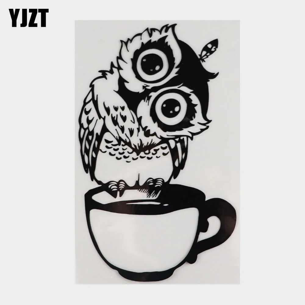 YJZT Funny Cartoon Owl Cup Of Tea  Vinyl Black/Silver Car Sticker C22-0952