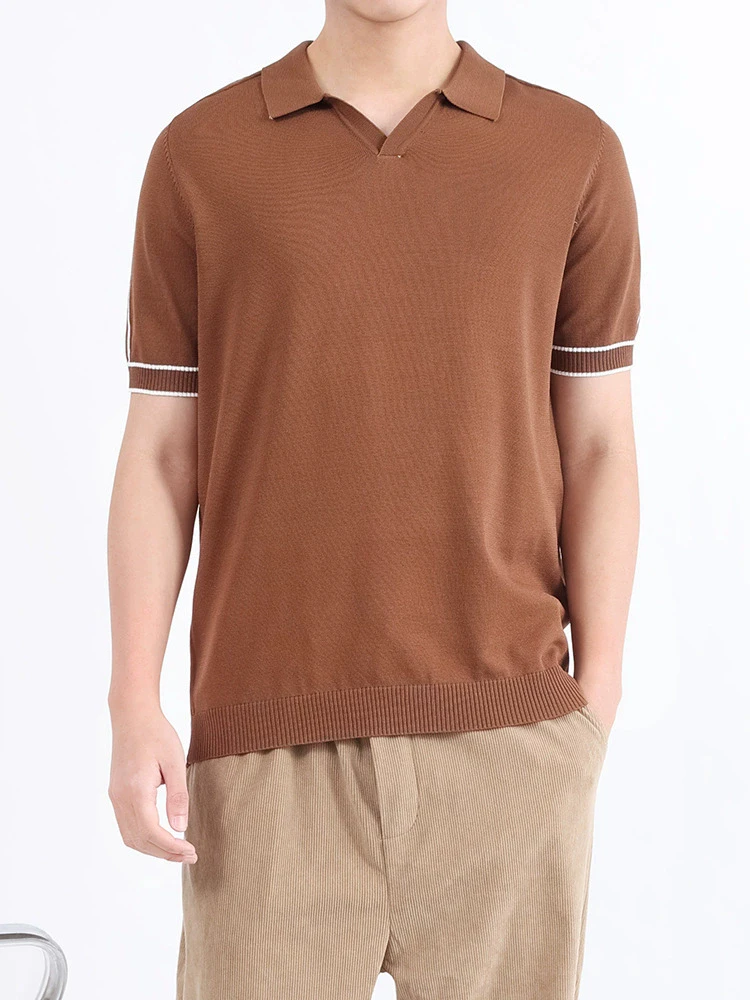 Viscose Polyester Elastic Knitted Polo Shirts For Men Gentleman Summer Quality Soft Comfortable Classic V-Neck Camisas De Hombre