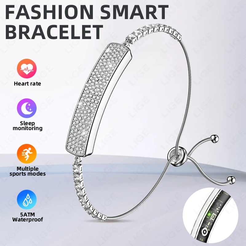

Умный браслет 2026: модный женский смарт-браслет с бриллиантами, мониторинг здоровья, спорта и сна, водонепроницаемость 5ATM, умные часы