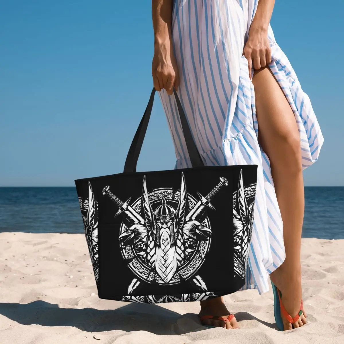 Odin Vikings Viking Legend Beach Tote Bag Sport Gym Yoga Duffle Large Tote Bag Women Travel Bag Fitness bag
