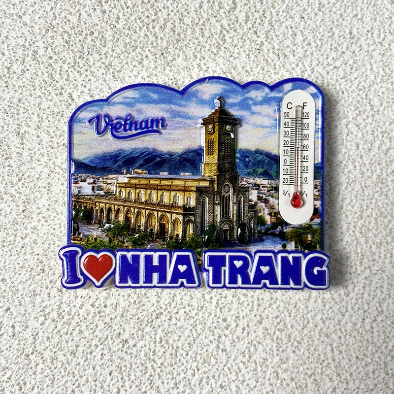 Vietnam tourist souvenirs Home decoration Items Collection Crafts Nha Trang Cathedral thermometer 3D stereo refrigerator magnet