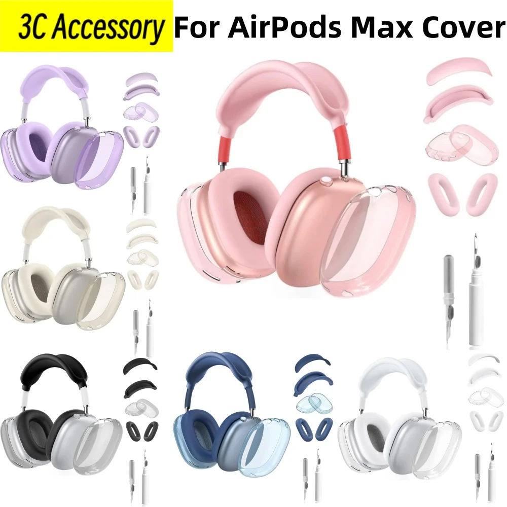 【5 in 1】Funda for AirPod Max Coque Headphones Cover Clear TPU Full Protective Ear Pad Cover With Pen For Airpods Max Cover Cases