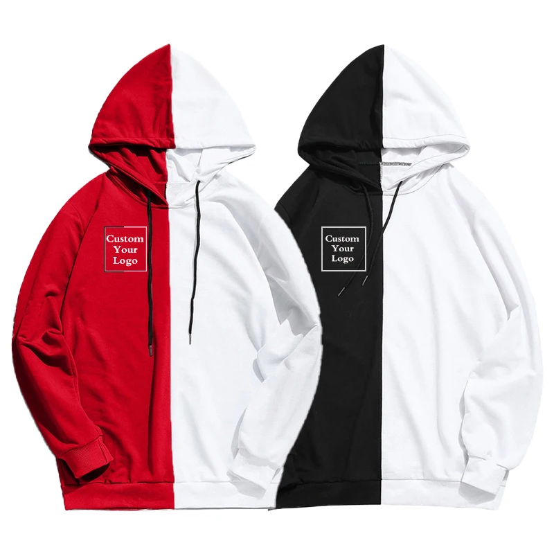 

New Custom Logo Men's Casual Hoodie Creative Fashion Splice Sweater Two Color Contrast Simple Design Men's/women's Streetwear